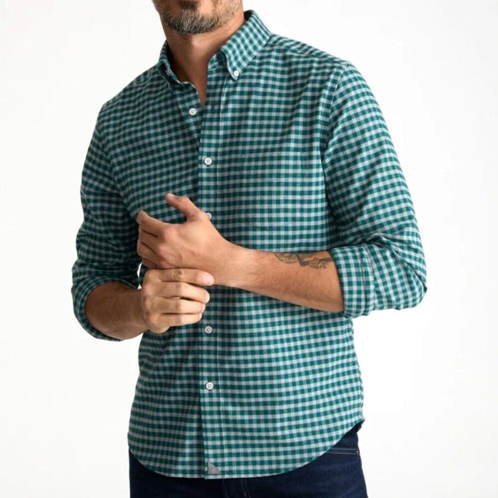 UNTUCKit Bergstrom Flannel Shirt Men's XXL Green Plaid Wrinkle Free Performance